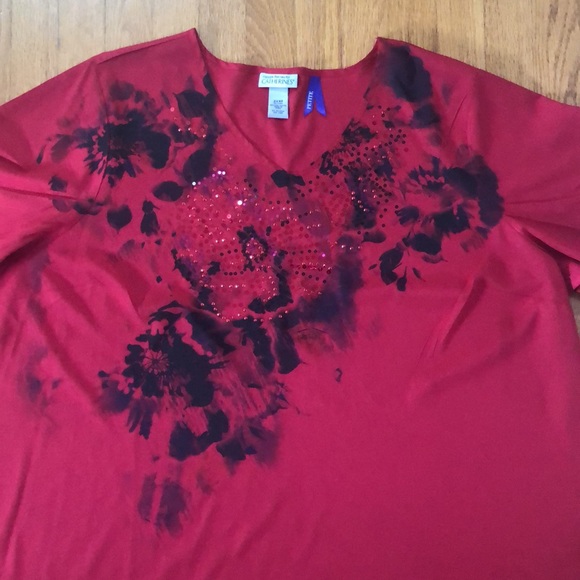 VTG Maggie Barnes Red & Black, Floral & Sequin Decor Blouse Tunic 22/24 WP - Picture 6 of 15
